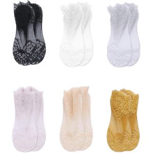 6 Paires De Chaussettes Pour Femmes,Chaussettes À La Cheville En Dentelle,Chaussettes Décontractées Pour Femmes,Chaussettes Basses Antidérapantes Pour La Danse,La Marche,Le Fitness - Neuf