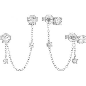 Kal-Boucles D'oreilles Double Trou Pour Femmes En Argent 925 Avec Cha&icirc;ne Zircon Cubique Boucles D'oreilles Avec Cha&icirc;ne Pendante Boucles D'oreilles Hypoallerg&eacute;nique - Neuf