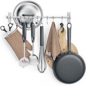 Cmwx-Porte Ustensiles Cuisine, Support Suspendre Les Ustensiles Ustensiles En Acier Inoxydable, Barre Ustensiles Cuisine Mural Avec 12 Crochets Pour Salle De Bain,50cm Pas De Per&ccedil;age - Neuf