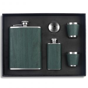 Flasque &Agrave; Whisky Portable 260ml Avec 2 Tasses Et 1 Entonnoir - Fiole En Acier Inoxydable Pour Plein Air, Camping, P&ecirc;che, Escalade (Vert) - Neuf