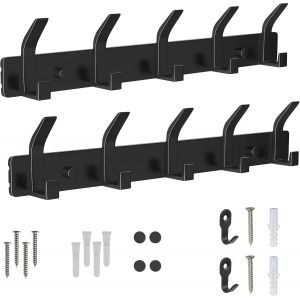 Nouveau Set 2 Pi&egrave;ces Porte Manteau Mural avec 5 Crochets, et 2 Petits Patere Murale Individuels pour Accrocher Manteaux, Vestes, M&eacute;tal Robuste Pat&egrave;re pour Cuisine, Salle de Bain, Noir - Neuf