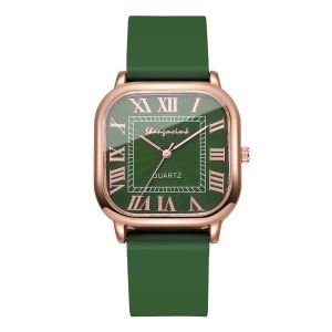 Mode carr&eacute; femmes montres d&eacute;contract&eacute; bracelet en Silicone Roma cadran Quartz montre-bracelet pour horloge Reloj Mujer Green - Neuf