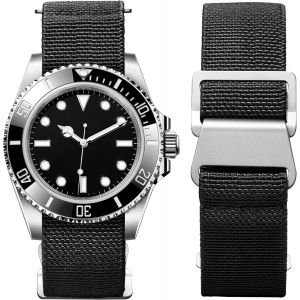 Kalanka-Bracelet De Montre &Eacute;lastique Nylon Style Marine Nationale Parachute Bracelet Montre En Tissu Remplacement Avec Crochet Boucle Noir/Argent&eacute; Homme Femme 13 Couleurs, 3 Tailles 18/20/22mm - Neuf