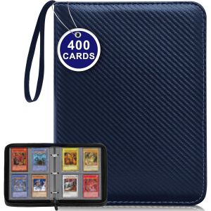 Mdy-Classeur Carte 400 Poches, Albums Pour Cartes À Collectionner En Cuir Pu, Album Porte Cartes 50 Pages, Classeur Pour Collection Fermeture Imperméable, Album Pour Cartes De Société, Bleu Foncé - Neuf