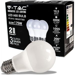 Kaleidoscope-Ampoule Led Culot E27 10,5W (Équivalent 75W) A60-1055 Lumen - 4000K Blanc Neutre - Ouverture Du Faisceau Lumineux 200° - Efficacité Imale Et Économie D'Énergie - (Boîte De 3 Piè[Q89] - Neuf