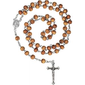 Kal-Collier Chapelet De Perles En Bois D'olivier Collier Pendentif De Croix Collier Religieux Catholique De Pri&egrave;re Cha&icirc;ne De Chapelet De Bapt&ecirc;me De Pri&egrave;re Sacr&eacute;e Avec M&eacute;daille Crucifix Argent - Neuf