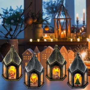 KALANKA-Lanterne de Noël, 4 Pièces Lanterne de Décoration de Noël, Lanterne Noël LED, Père Noël Bonhomme de Neige Renne Arbre de Noël Ornement Lumineux, Noël Cadeaux de Fête - Neuf