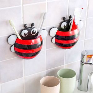 Hjlian Porte-Brosse A Dents Mural A Ventouse Pour Salle De Bain, Support De Dentifrice, Abeille (Rouge) - Neuf