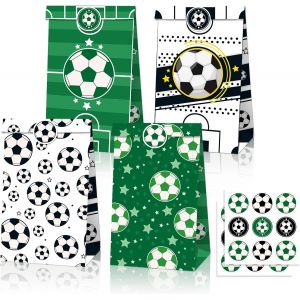 Lot De 12 Sacs En Papier De Football - Avec 18 Autocollants - Sacs Cadeaux De Football - Sacs Cadeaux D'anniversaire D'enfant - Sacs Pour Fêtes De Football - Sacs En Papier Pour Anniversaire D'enfant - Neuf