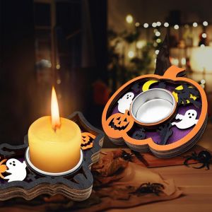 Cauc-2 Pcs Bougeoir Halloween, Chauve-Souris Chandelier Halloween, Citrouille De D&eacute;coration Bougeoirs, Bois Chandeliers D&eacute;coratifs De Table Pour Int&eacute;rieur Et Ext&eacute;rieur - Neuf