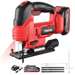 Scie Sauteuse Sans Fil pour Batterie Makita 20 V, 800-3000 SPM Scie Sauteuse Laser avec 5 lames, Inclinaison &plusmn; 45&deg;, 6 vitesses, LED, coupe du bois,plastique,M&eacute;tal (Deux batteries, 2.0 Ah) - Neuf