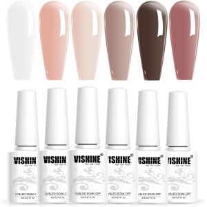 Soak Off Uv Led Lot De 6 Vernis À Ongles Gel Semi-Permanent, Couleur Rose Transparent Jelly Pink Nude Bleu Brun French Manucure Nail Art 8ml - Neuf