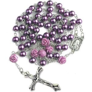 Trahoo-Store Collier Chapelet Perles Violet Violet 6pcs Notre Médaille Rose Lourdes & Cross Ns - Neuf