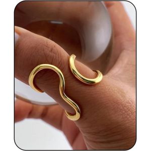 Kahfl-Ringe Gold Wasserfest,Asymmetrisch Ring Gold Damen,Dicke Chunky Schmuck,Geschwungen Ringe Frauen Gold - Neuf