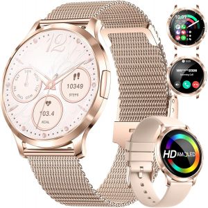 Montre Connect&eacute;e Femme L&eacute;ger avec Petit &Eacute;cran Courb&eacute; AMOLED Appel Rappel Messages IP68 Imperm&eacute;able Android iOS 100+ Modes Sportifs Fr&eacute;quence Cardiaque/Pod&oacute;metro/Calculateur Smartwatch Homme - Neuf