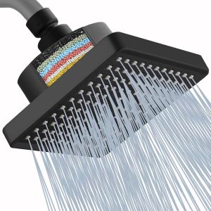 Pommeau de Douche Avec Filtre Haute Pression Effet Pluie, 15 cm, Avec Cartouche Filtrante &agrave; 15 Niveaux Pour &eacute;liminer le Chlore et les Substances Nocives (Noir Mat) - Neuf