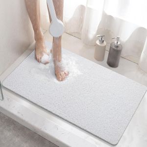 KALANKA-Tapis de Douche Antiderapant, 60x40cm Tapis de Baignoire Antid&eacute;rapant avec Drain, Doux PVC Luffa Tapis de Bain pour Salle de Bain, S&eacute;chage Rapide, Blanc - Neuf