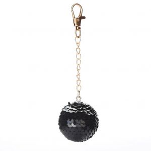 Porte-Cles Pour Couple, Accessoire Pour Hommes Et Femmes, Pendentif Boule Ronde A Paillettes, Porte-Cles En Alliage (Noir) - Neuf