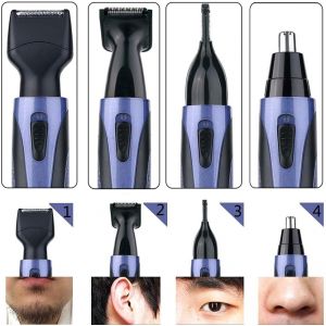 Tondeuse Nez-Oreilles (Bleue) - 14 X 3 X 3 Cm, 4 En 1, Rechargeable Et Étanche, Pour Barbe Et Visage, Pour Hommes - Neuf
