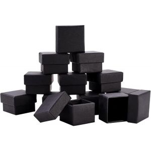 Jexnovashop-24 Pack Noir Mat Kraft Carton Bijoux Bo&icirc;tes &Agrave; Bijoux, 3.8x3.8x3.3cm Velvet Rempli Carton Bijoux Emballage Coffrets Cadeaux Mariage Pour Saint-Valentin Bagues Boucles D'oreilles Collier - Neuf