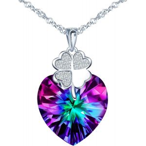 Kales-Collier Cristal Color&eacute; &Eacute;l&eacute;gant Pour Femmes Et Filles,Collier En Argent 925,Pendentif Cristal Coeur De L'oc&eacute;an,Incrust&eacute; De Mini Tr&egrave;fle,Avec La Cha&icirc;ne De 45cm,Orn&eacute; Zircon - Neuf