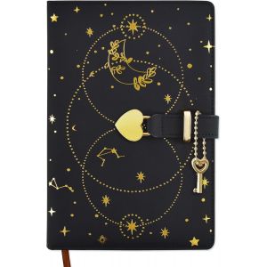 ASFASFq-Cahier A5 Journal avec cadenas en forme de coeur et cl&eacute;, 192 pages, papier &eacute;pais 100 g/m&sup2;, carnet secret, agenda personnel pour gar&ccedil;ons et filles (noir) - Neuf