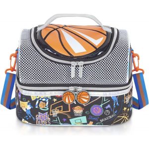 TIANYI-Sac Isotherme Repas Enfant Double &Eacute;tage, Sac &agrave; Go&ucirc;ter avec Sangle R&eacute;glable, Grand Format pour Gar&ccedil;ons et Filles (Basketball) - Neuf