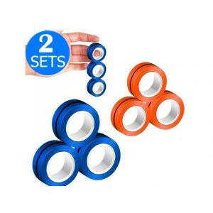 Jeu de doigts avec anneaux magn&eacute;tiques - 6 anneaux bleus et orange pour soulager le stress et favoriser la concentration - Neuf