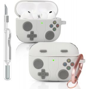 LORANKA-&Eacute;tui de protection en silicone pour AirPods Pro 3/Pro 3&egrave;me g&eacute;n&eacute;ration 2025, avec kit de nettoyage et porte-cl&eacute;s, pour gar&ccedil;ons et filles, gris - Neuf