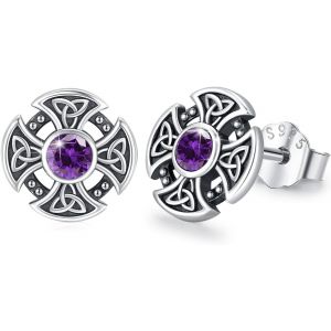 Chenquansarl-Boucles D'oreilles En Forme De Croix C Ique En Argent Sterling 925 - Petites Boucles D'oreilles C Iques - Motif Tête De Mort - Noir - Pour Filles, Hommes, Fils, Adolescents, Cadeau - Neuf