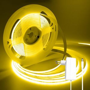 Ruban Led Cob Usb 5v Blanc Chaud, 2m 640leds Dimmable Haute Densit&eacute; Cri93+ Bande Lumineuse Led Lumi&egrave;re Flexible D&eacute;coupable Bande Led Pour Tv R&eacute;tro&eacute;clairage, Armoire, Chambre, Cuisine - Neuf