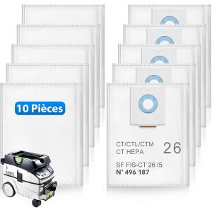 NouvelHorizonstore-10 Sac filtrants compatible avec Festool CT 26 / CTM 26 E/CTL 26 E Aspirateur, 496187 Sac Aspirateur pour Festool SC FIS-CT 26/5, Jetables et Grande Capacit&eacute; - Neuf