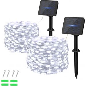 KAL-Blanc Froid Guirlande Solaire Exterieur, 5M 50 Led Solaire Extérieur Fil De Cuivre 8 Modes Étanche Lumiere Solaire Exterieur Pour Le Jardin, L'Arbre, Le Mariage, Noël (Lot De 2) - Neuf