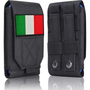 Kal-Étui Tactique Molle Étanche Pour Téléphone Portable - Pour Iphone 11 12 13 Pro Max Samsung S22 S21 S20 Fe Note 20 A02s Moins De 17 Cm - Avec 1 Patch Drapeau De L'italie, Noir - Neuf