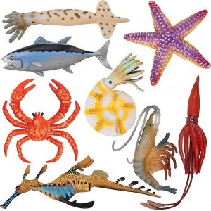 Lot de 8 figurines d'animaux marins en plastique, jouet de bain avec crabe, étoile de mer, calmar, poisson, créatures marines en caoutchouc - Neuf