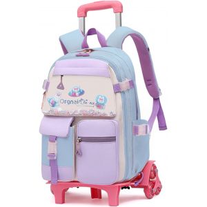 CHECARZHN--NO1-Sac A Roulette Fille, 16 Pouces Cartable Fille Primaire Roulettes De 7 À 12 Ans, Mignon Sac Roulette Enfant Pour Filles Cp Ce1 Ce2 Cm1 Cm2, Chariot Démontable, Blau - Neuf