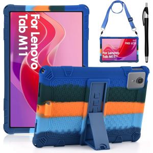 &Eacute;tui de protection en silicone pour tablette Lenovo Tab M11 (11") 2024 TB330FU/331FC - Avec bandouli&egrave;re et stylet - Color&eacute; - Pour tablette Lenovo Tab M11 - Neuf