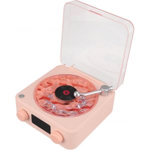 lbgwp60-Haut-Parleur Bt 3 En 1, Petit Haut-Parleur Stéréo Sans Fil Multifonction Avec Veilleuse Et Affichage De L'Heure, Style Tourne-Disque, Radio, Son Machine À Bruit Blanc (Peach) - Neuf