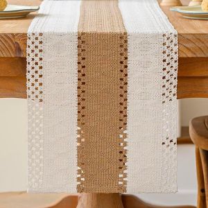 Chemin De Table Beige Et Marron Boho Table Decor Macramé Crochet Dentelle Moderne Centre Nappe Décoration Étroit Vintage Ferme Court Mariage Fête Table Décoration Extérieur 30x180 Cm - Neuf