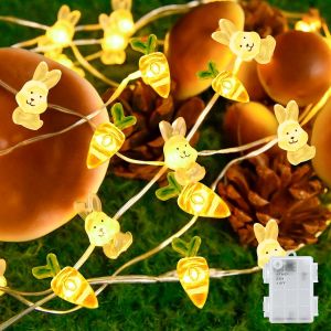 TRAHOO-Guirlande Lumineuse de P&acirc;ques &agrave; Batterie, 2M 20LED Lapin Carotte Lumi&egrave;res avec Minuterie 6h, IP65 &Eacute;tanche Lumi&egrave;res de Cadeau de P&acirc;ques pour Enfants Chambre F&ecirc;te Int&eacute;rieur Ext&eacute;rieur D&eacute;coration - Neuf