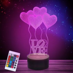Lampe Led 3d Personnalis&eacute;e, Illusion De C?Ur 3d, Veilleuse En Forme De C?Ur, Lampe De Table, 16 Couleurs, Illusion Led, D&eacute;coration De Salon, Cadeau Pour La Saint-Valentin, P&acirc;ques, Mariage - Neuf