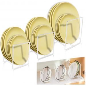 Eryi-Lot De 3 Support Assiette, Rangement Assiettes Placard, Métal Porte Assiette, Rangement Couvercle Casserole Avec Poignée, Rangement Couvercle, Range Assiette Placard (White) - Neuf