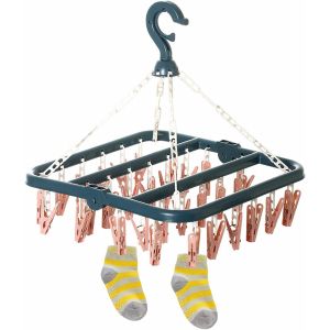 Séchoir à chaussettes, avec 32 pinces pour sous-vêtements, chaussettes, pinces à linge en plastique durable pour l'intérieur et l'extérieur - Neuf