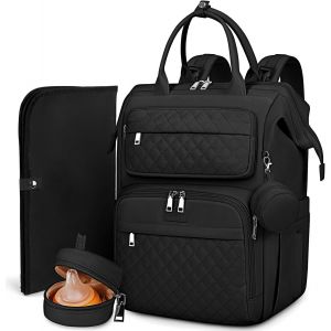 Asfasfq-Rainsmore Sac A Langer Bebe Sacs À Dos À Langer Avec Matelas À Langer Portable Sangles De Poussette Et Porte-Tétine Multifonction Sac Bebe Maternite Pour Maman Et Papa Noir - Neuf