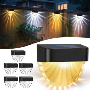 Lot De 6 Lampes Solaires Pour Cl&ocirc;ture - Blanc Chaud Et Blanc - 2 Modes D'&eacute;clairage - Pour Applique Murale Ext&eacute;rieure - Ip65 - &Eacute;tanche - Applique Murale Solaire D'ext&eacute;rieur - Pour Terrasse - Neuf