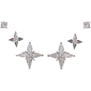Kal-Boucles D'oreilles Pour Femmes 3 Paires, Lot Piercing Oreille Avec Tige En Argent 925 Et Zircon Cubique, Hypoallergénique Boucles D'oreille En Forme De D'étoile, Argent - Neuf