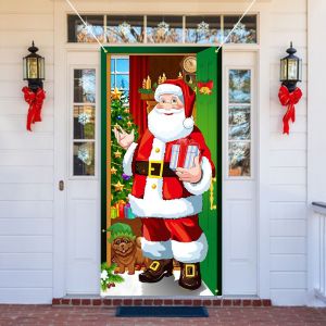 Couvrir 185x90cm Santa Claus Porte Noël Décorations Extérieures Couvrir la Toile de Porte, Accroché Nouvel An Partie de la Décoration de Vacances d'Hiver à la Maison Devant la Porte de la Décoration - Neuf
