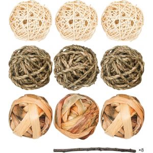 Lot De 9 Balles De Jeu Pour Petits Animaux, Jouets &Agrave; M&acirc;cher, Jouets &Agrave; M&acirc;cher Pour Lapin, Cochon D'inde, Chinchilla, Lapin, Balles Naturelles, Accessoires De Divertissement Pour Cage Pour Animaux De Compagnie (9 Pi&egrave;ces) - Neuf