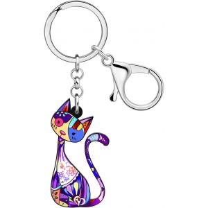 Kal-Porte Cl&eacute; Chat Acrylique Porte Cl&eacute; Voiture Anneaux Bijoux Animaux Cadeaux Pour Amoureux Des Chats Femme Fille Chaton Charms - Neuf