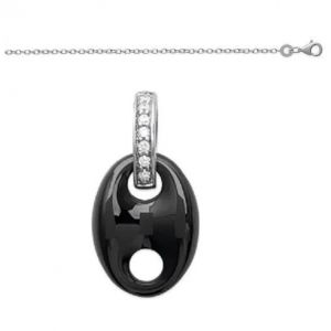 Collier - Bijouxia - Grain De Caf&eacute; - C&eacute;ramique Noire - Argent Massif - 45 Cm - Neuf